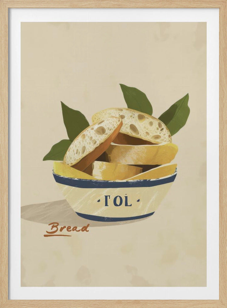 A poster or art print featuring a loaf of bread, possibly with a textured crust and a warm tone. Print