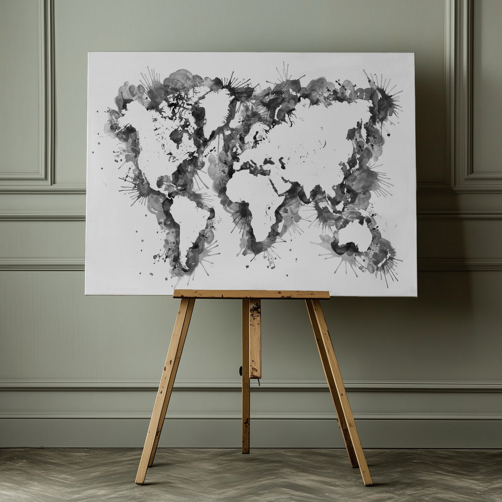 Gray strokes världskarta - Poster / Art Print - interiör