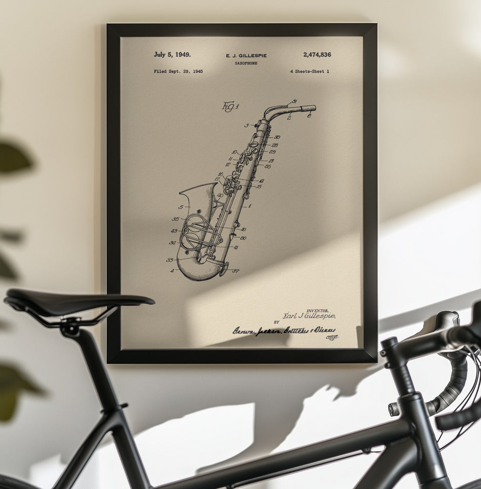 Saxophone Patent 1945 - Poster / Art Print - interiör