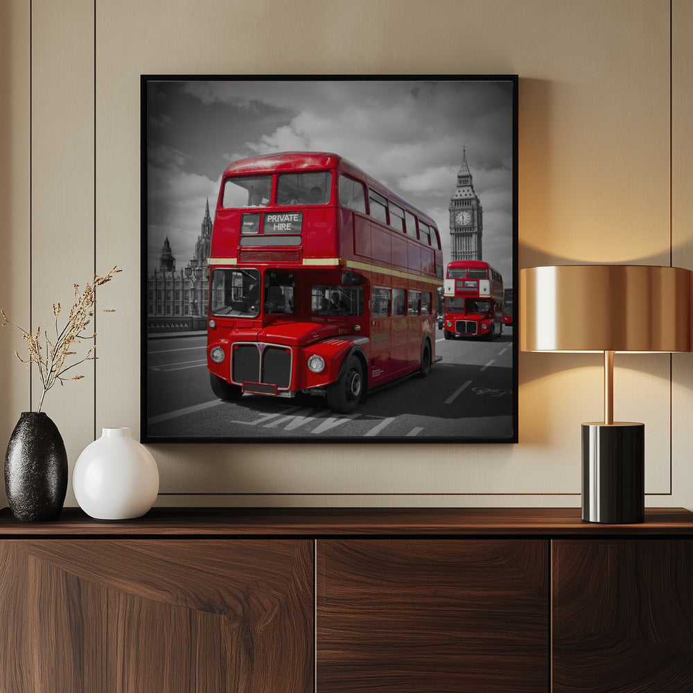 LONDON Red Buses on Westminster Bridge - Poster / Art Print - interiör