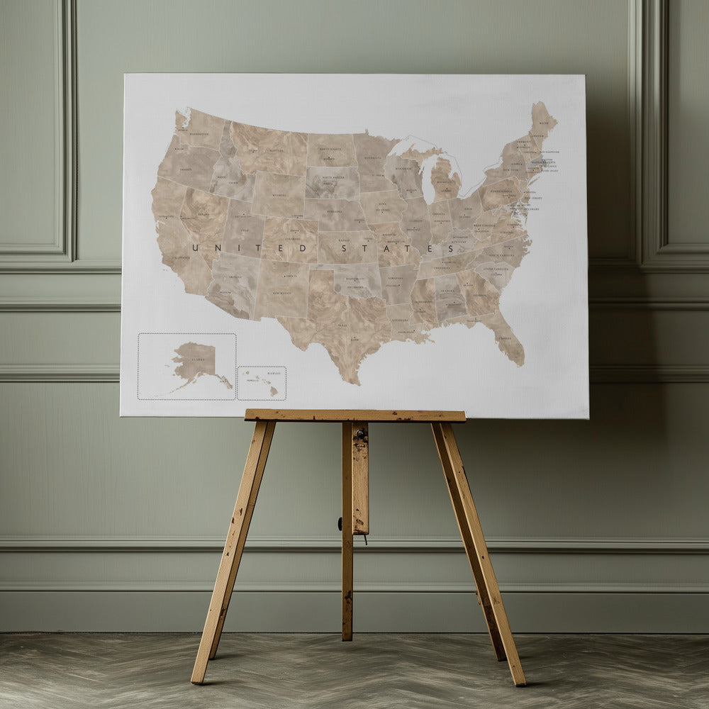 Taupe USA karta vattenfärg - Poster / Art Print - interiör
