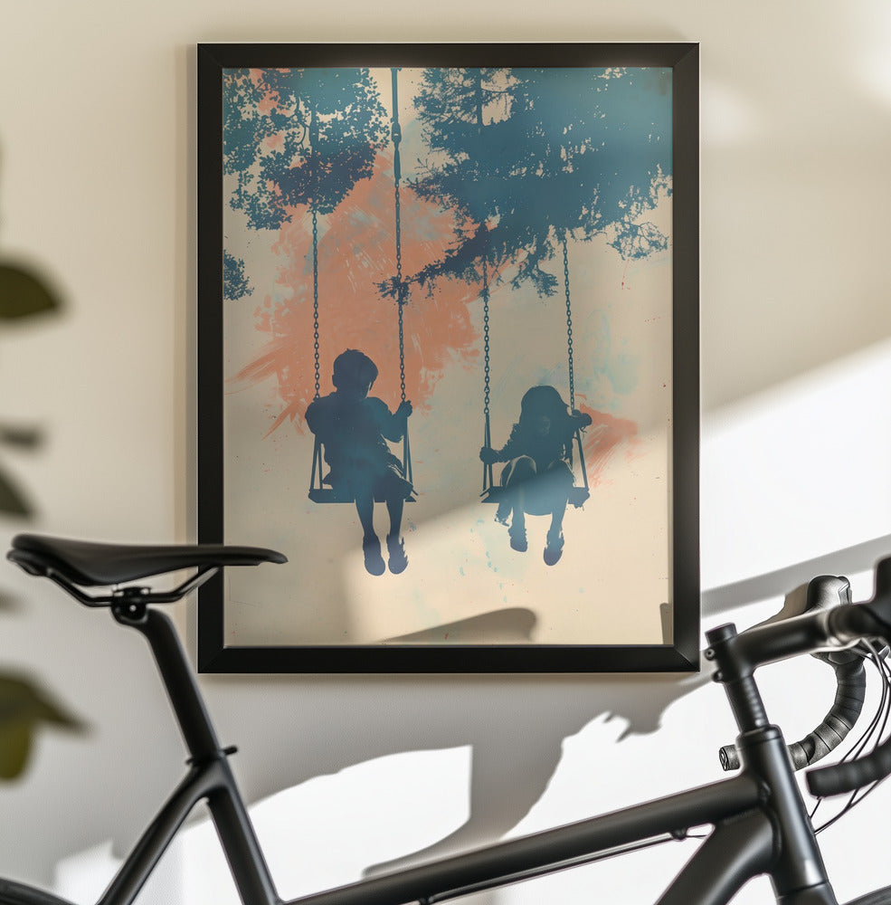 Kids On Swings - Poster / Art Print - interiör