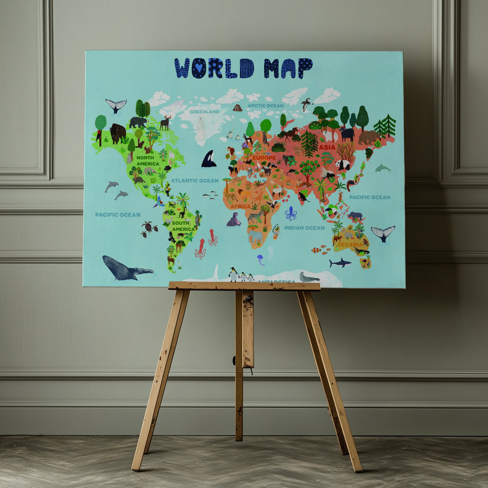 Världskarta för barn - Poster / Art Print - interiör