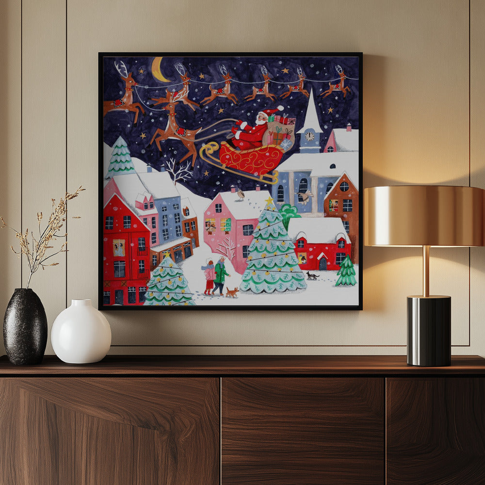 Santa and his Reindeers - Poster / Art Print - interiör