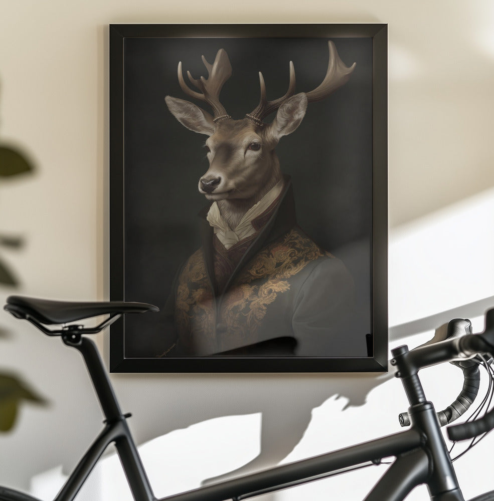 Vintage Dapper Deer Portrait - Poster / Art Print - interiör