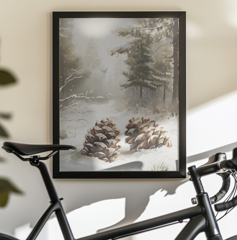 Pine Cones In Snow - Poster / Art Print - interiör