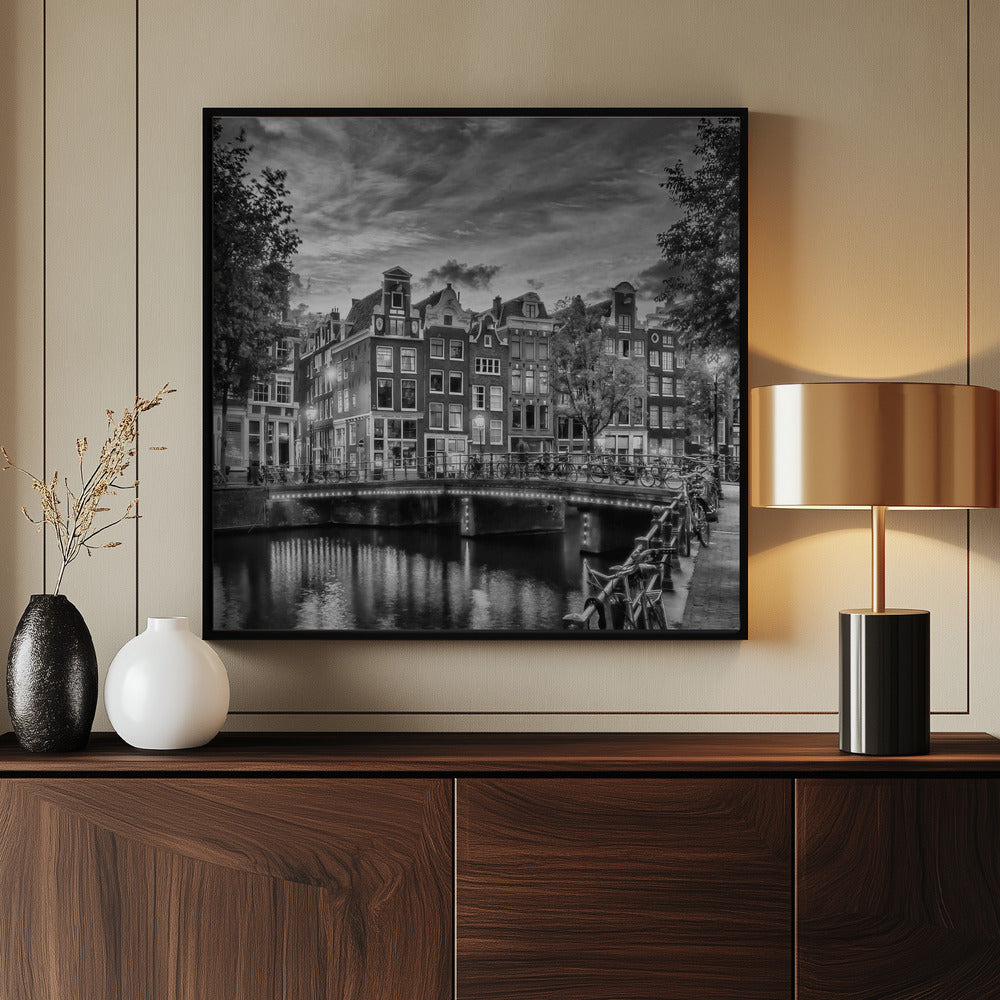 AMSTERDAM Idyllic impression from Singel - Monochrome - Poster / Art Print - interiör