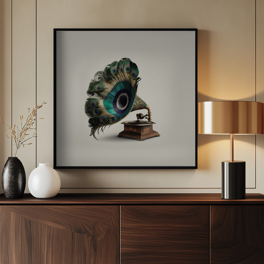 Peacock Gramaphone - Poster / Art Print - interiör