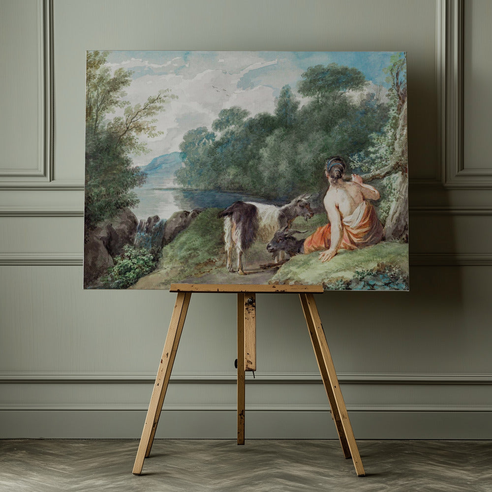 Shepherdess With Goats In a Landscape With a Lake - Poster / Art Print - interiör
