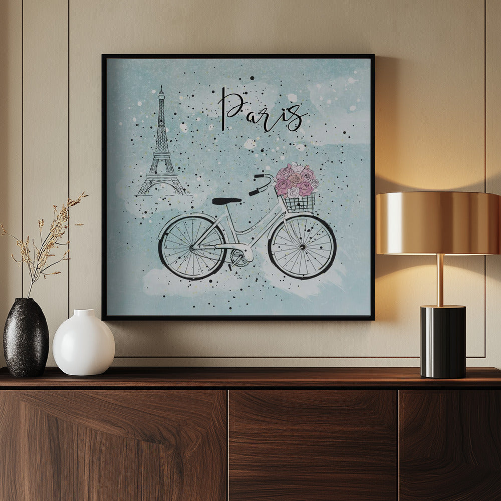 Blue Paris Bike - Poster / Art Print - interiör