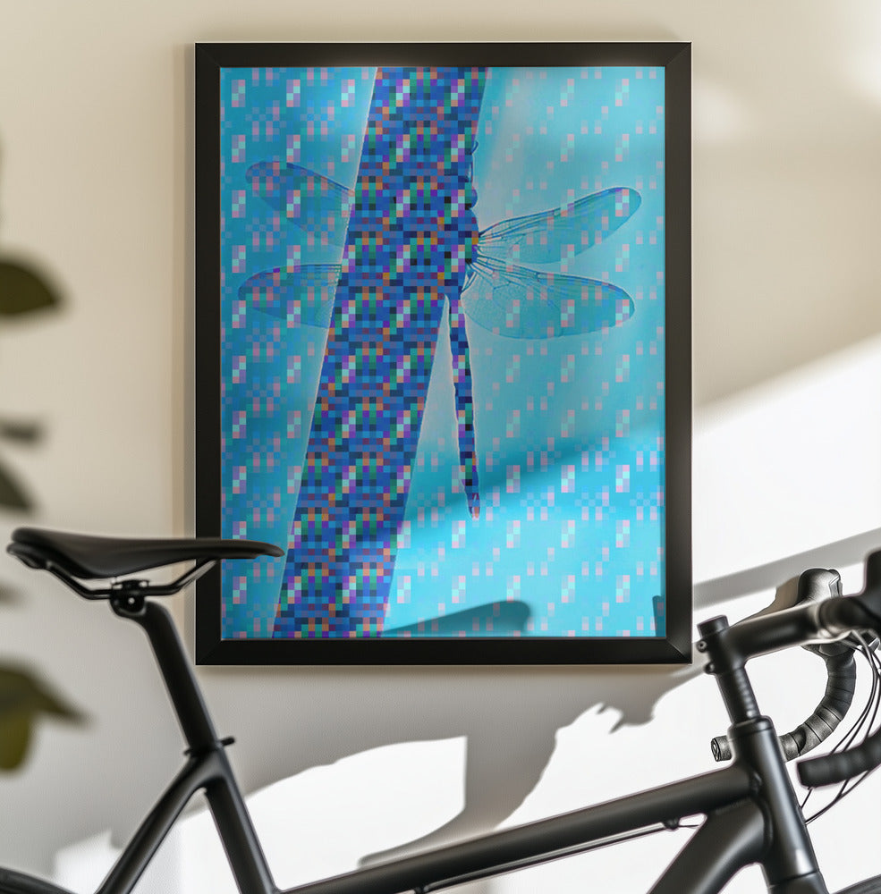 Dragonfly Silhouette with Vibrant Pixel Patterns - Poster / Art Print - interiör