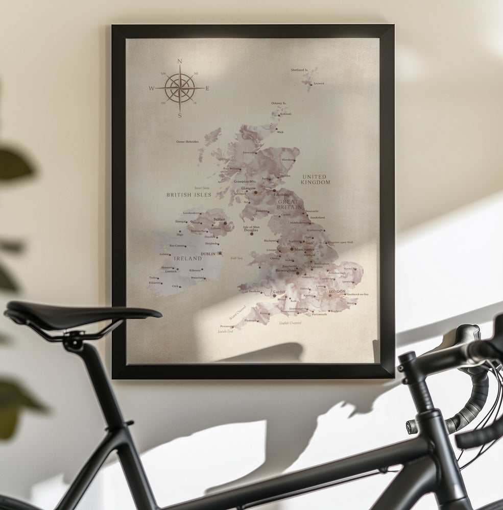 Sepia karta av Storbritannien - Poster / Art Print - interiör