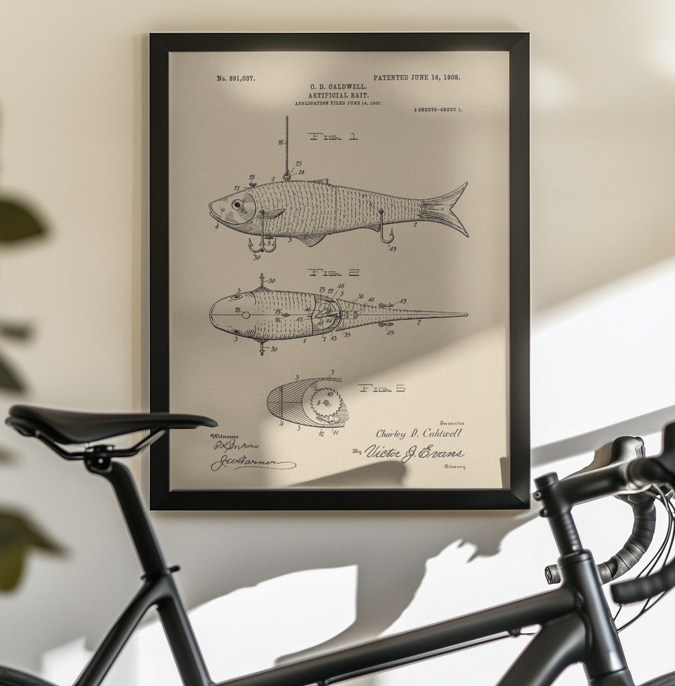 Artificial Bait Patent 1908 - Poster / Art Print - interiör