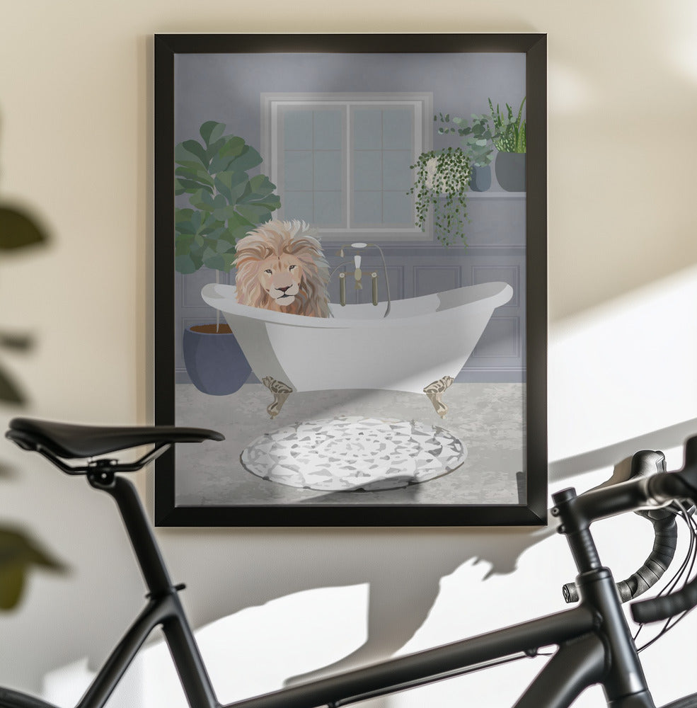 Lion takes a bath - Poster / Art Print - interiör