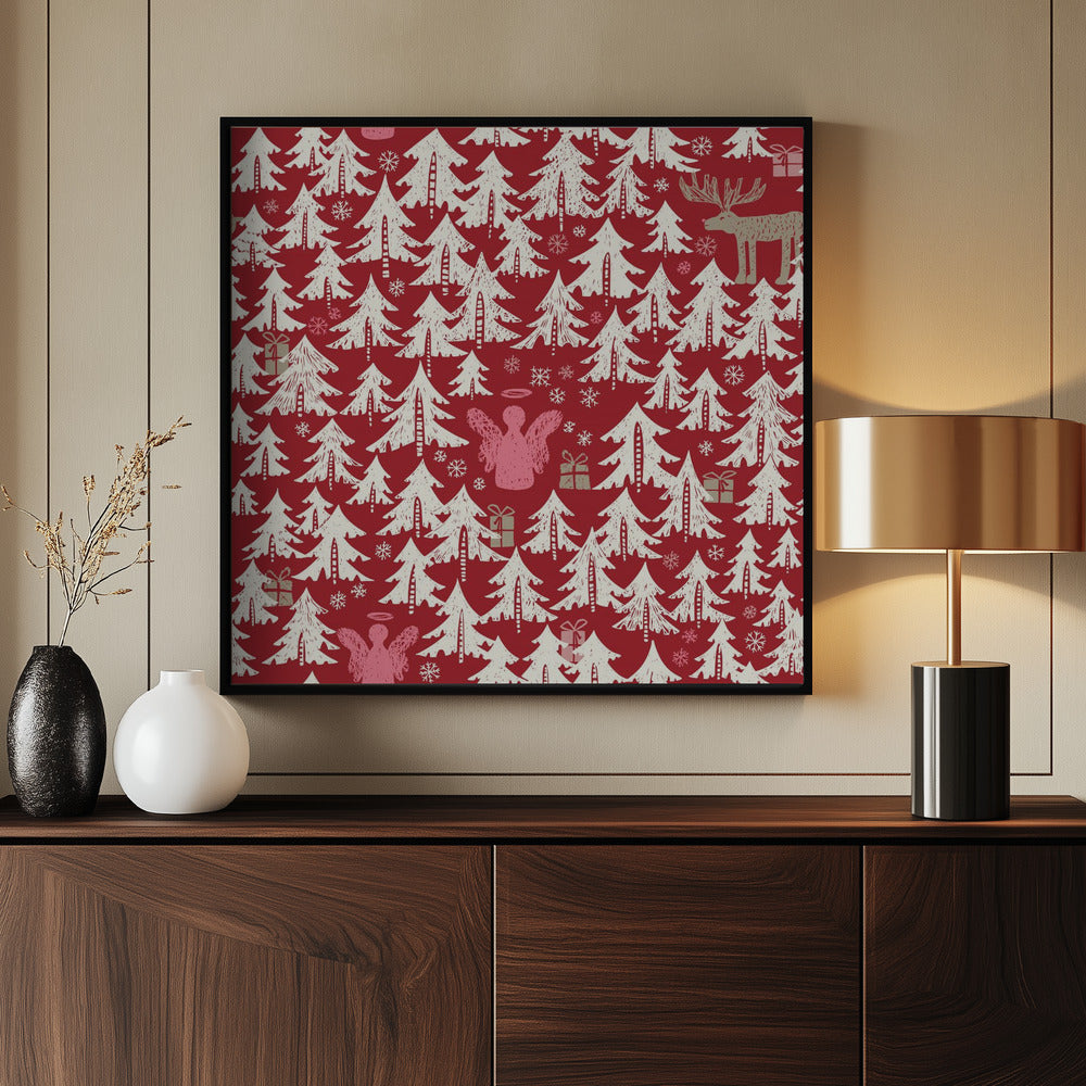 Black forest X-Mas Winter forest pattern - Poster / Art Print - interiör