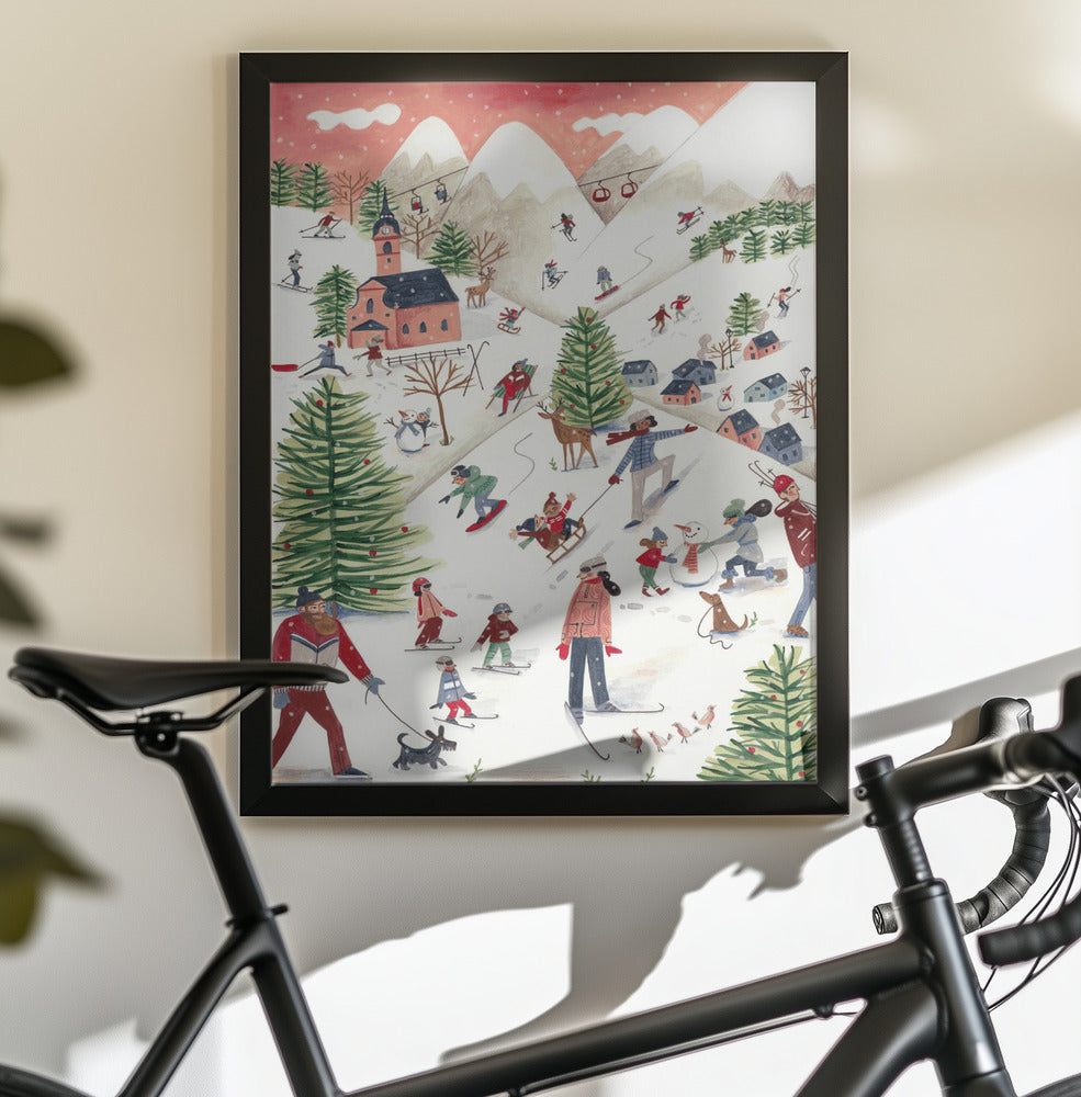 Mountain landscape with houses in the snow - Poster / Art Print - interiör