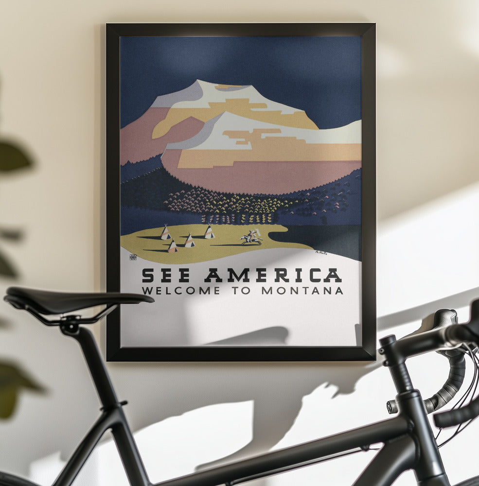 See America. Welcome To Montana (1936) Travel Poster By Richard Halls - Poster / Art Print - interiör