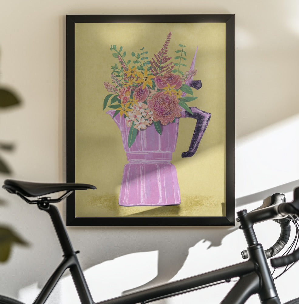 Espresso Maker with Flowers - Poster / Art Print - interiör