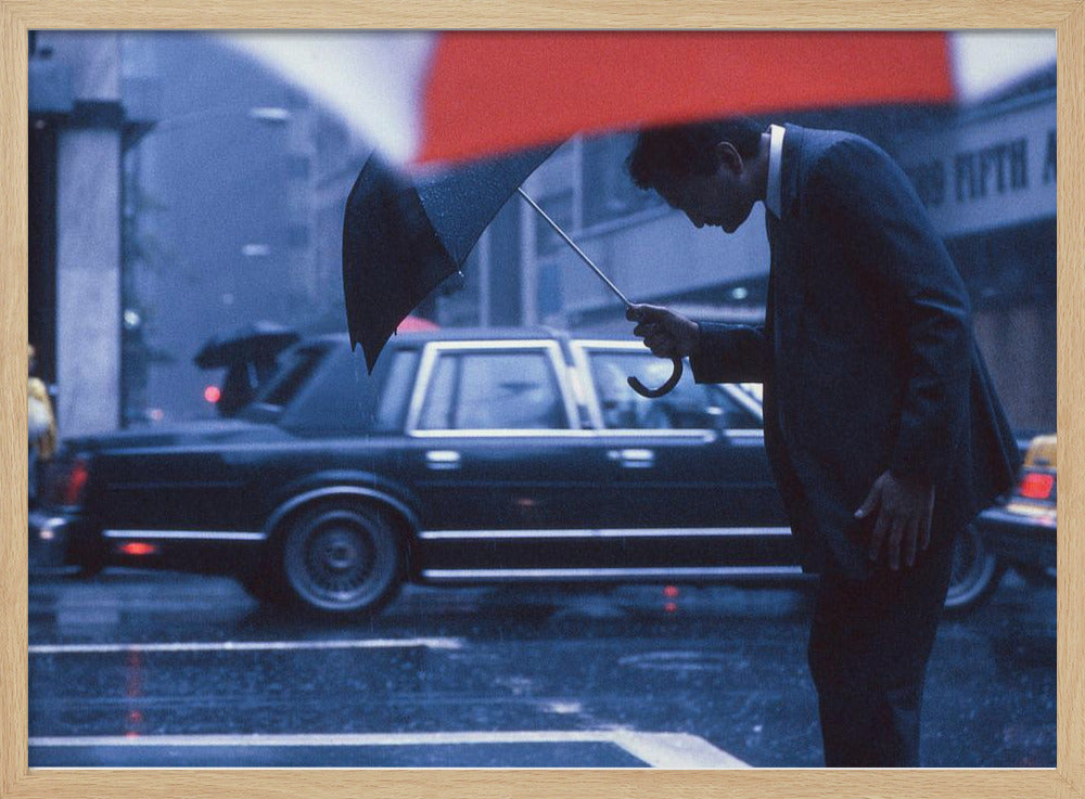 An art print or poster titled 'A bow to the rain' from the 'New York Blues' series, depicting a scene related to rain or a moody New York cityscape, likely featuring blue and grey tones. Poster