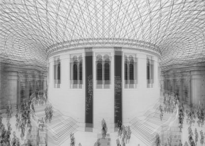 An art print or poster depicting a scene or representation of the British Museum, likely featuring its architecture or interior details, with text indicating 'A visit to the British Museum'. Artwork