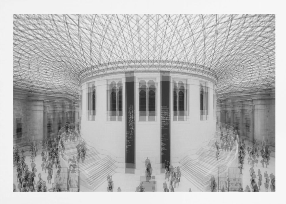 An art print or poster depicting a scene or representation of the British Museum, likely featuring its architecture or interior details, with text indicating 'A visit to the British Museum'. Artwork