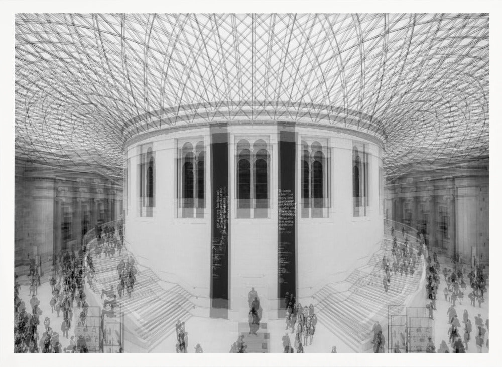 An art print or poster depicting a scene or representation of the British Museum, likely featuring its architecture or interior details, with text indicating 'A visit to the British Museum'. Artwork