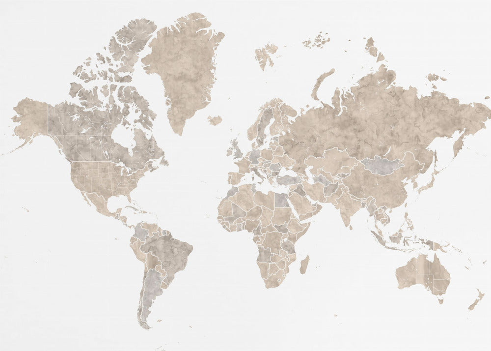 A detailed world map poster, 'Abey världskarta', depicting continents, oceans, and country borders. Artwork