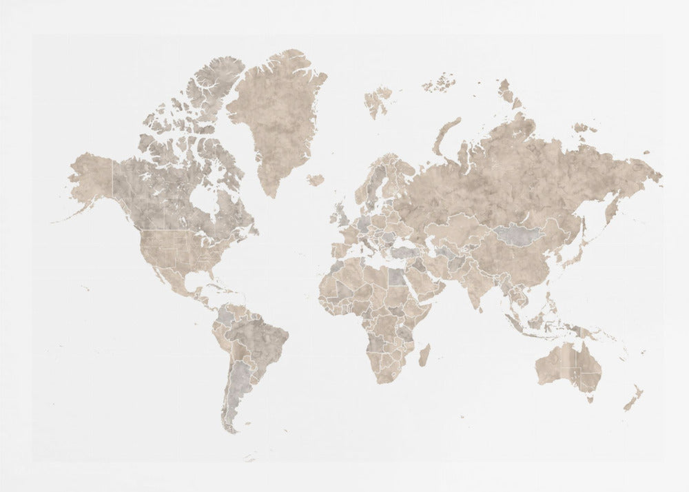 A detailed world map poster, 'Abey världskarta', depicting continents, oceans, and country borders. Artwork