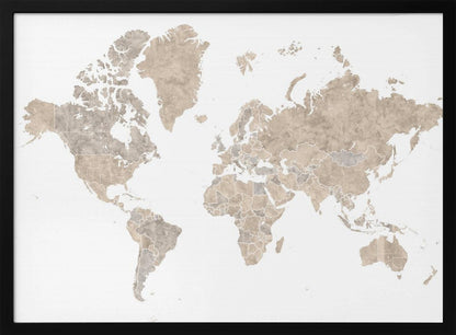 A detailed world map poster, 'Abey världskarta', depicting continents, oceans, and country borders. Artwork