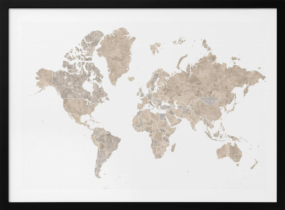 A detailed world map poster, 'Abey världskarta', depicting continents, oceans, and country borders. Artwork