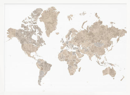A detailed world map poster, 'Abey världskarta', depicting continents, oceans, and country borders. Artwork