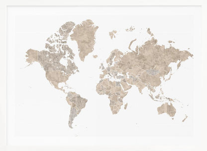 A detailed world map poster, 'Abey världskarta', depicting continents, oceans, and country borders. Artwork