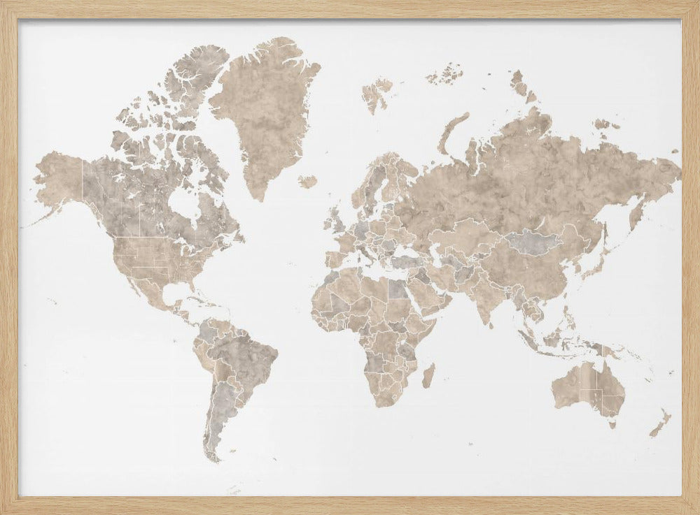 A detailed world map poster, 'Abey världskarta', depicting continents, oceans, and country borders. Artwork
