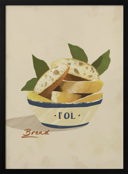 A poster or art print featuring a loaf of bread, possibly with a textured crust and a warm tone. Print