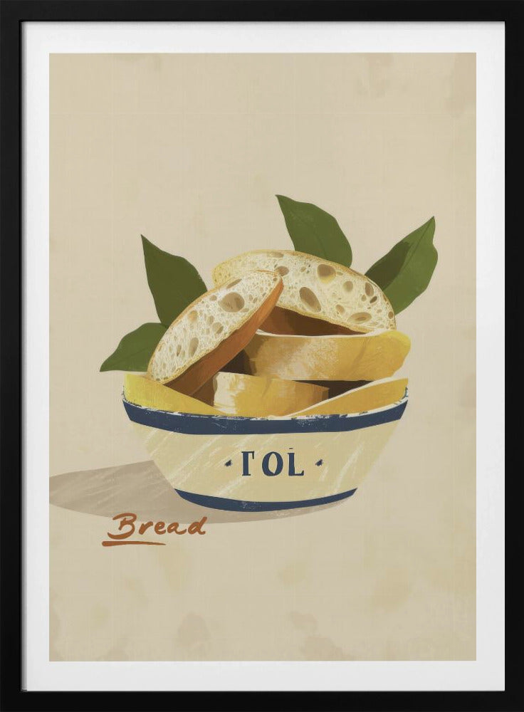 A poster or art print featuring a loaf of bread, possibly with a textured crust and a warm tone. Print