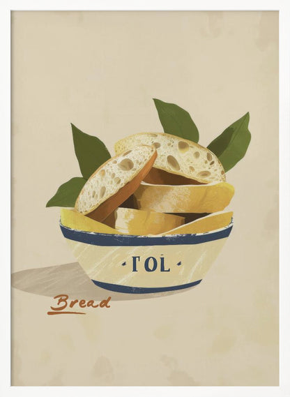 A poster or art print featuring a loaf of bread, possibly with a textured crust and a warm tone. Print
