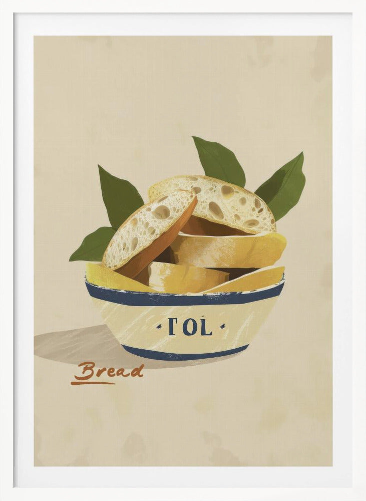 A poster or art print featuring a loaf of bread, possibly with a textured crust and a warm tone. Print