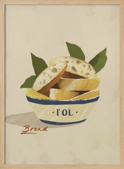 A poster or art print featuring a loaf of bread, possibly with a textured crust and a warm tone. Print