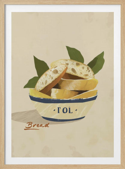 A poster or art print featuring a loaf of bread, possibly with a textured crust and a warm tone. Print