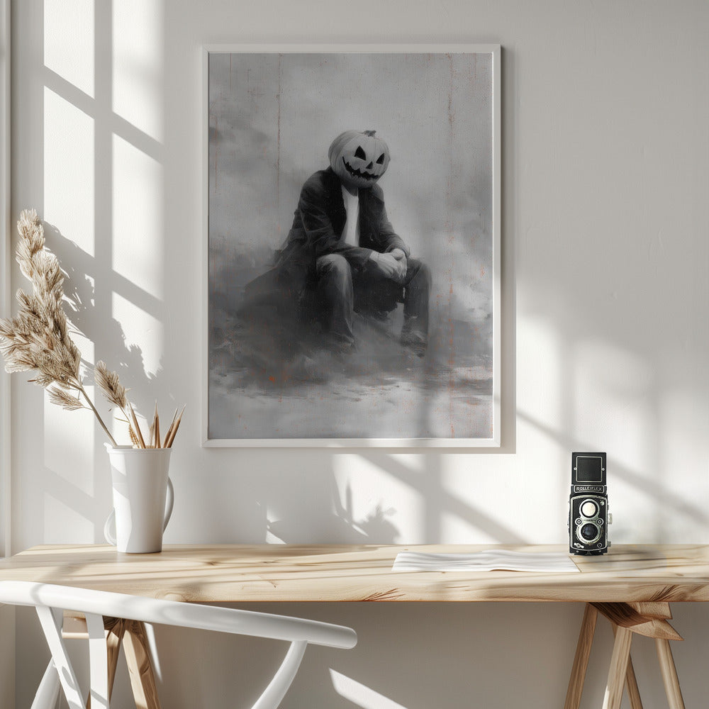 Man With Pumpkin Halloween Scene (2) - Poster / Art Print - interiör