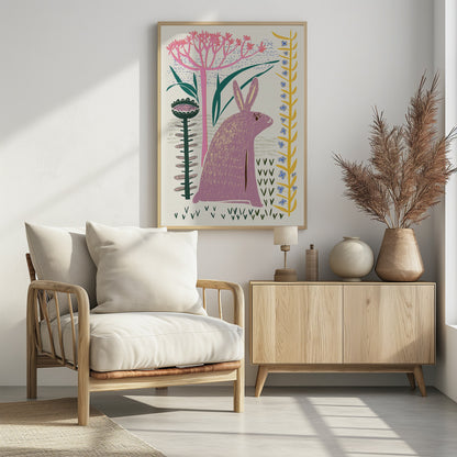 Block print lilac bunny - Poster / Art Print - interiör