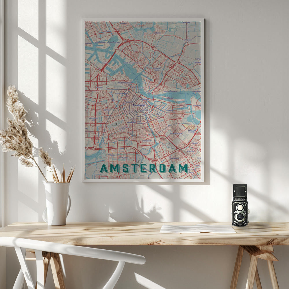 Retro Map   Amsterdam - Poster / Art Print - interiör