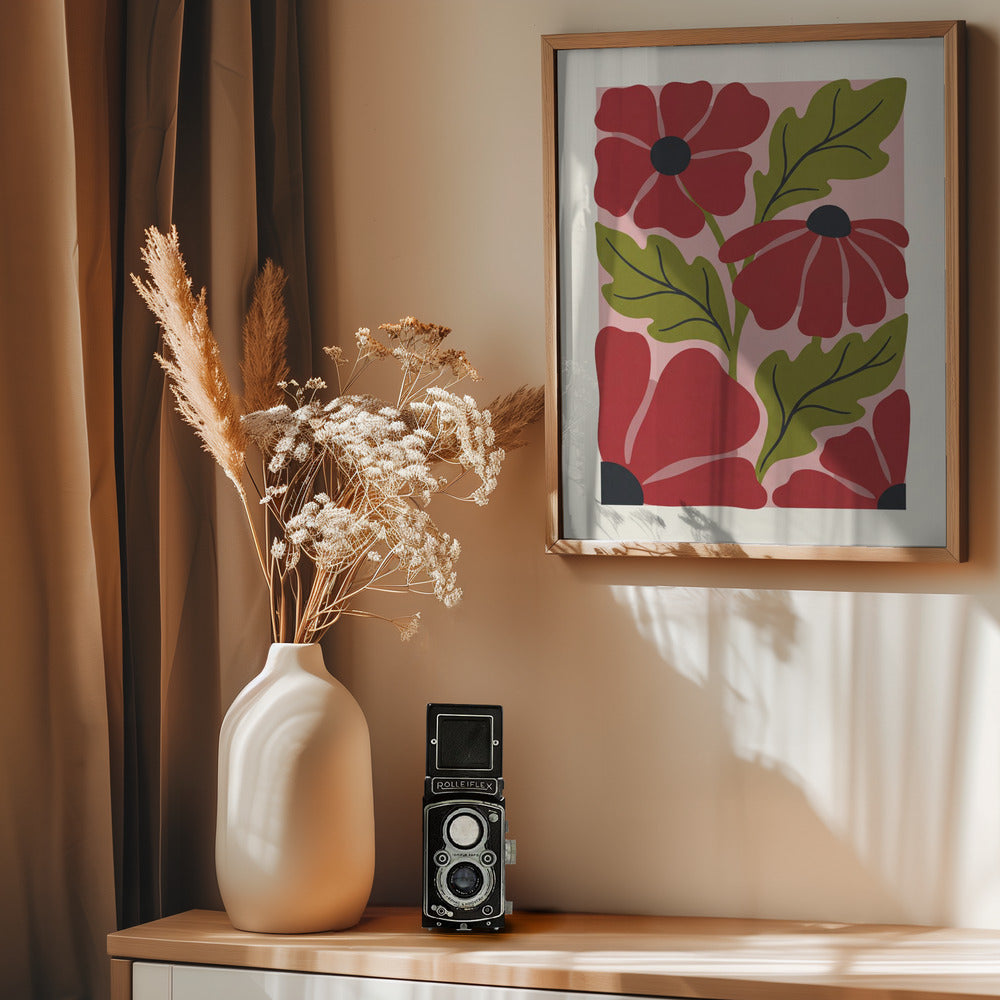 Stylized Red Flowers No 1 - Poster / Art Print - interiör