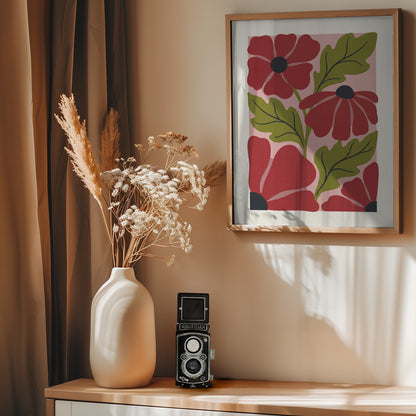 Stylized Red Flowers No 1 - Poster / Art Print - interiör