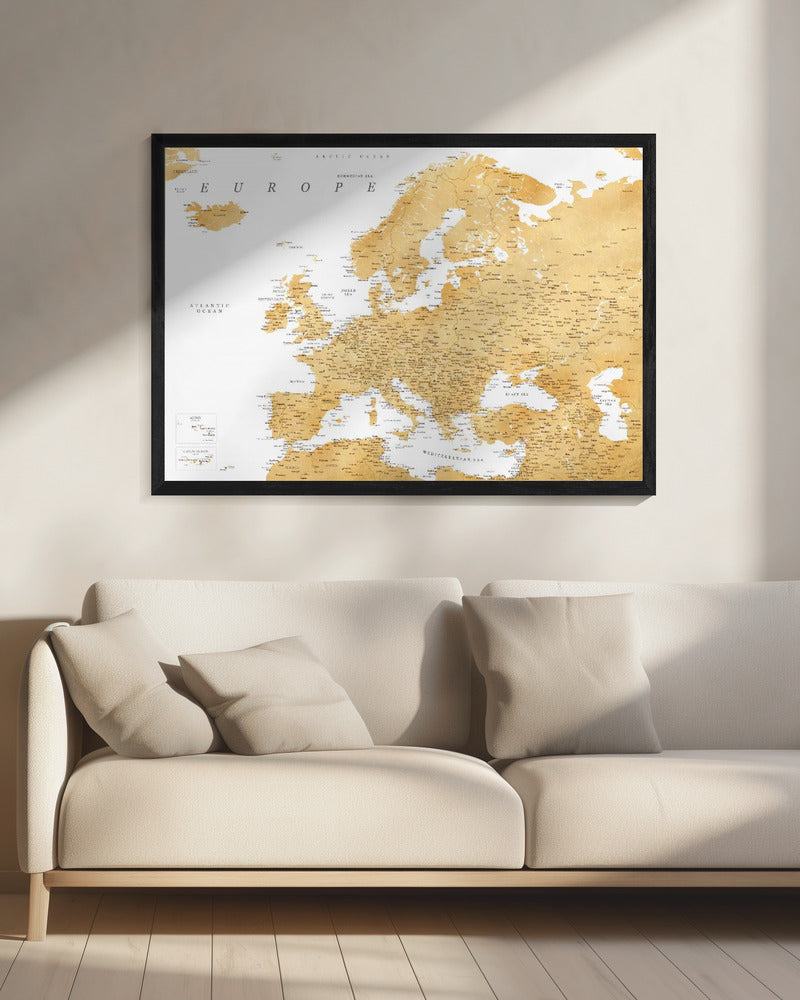 Golden detaljerad karta av Europa - Poster / Art Print - interiör
