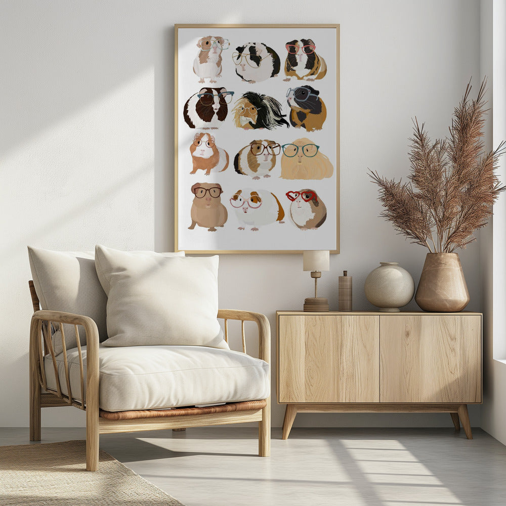 Guinea Pig in Glasses - Poster / Art Print - interiör