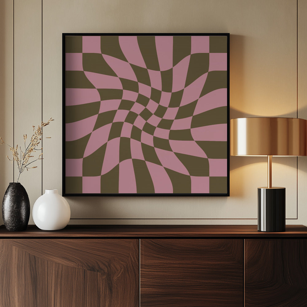 Twirly - Checkerboard - Pink and Brown - Poster / Art Print - interiör
