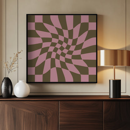 Twirly - Checkerboard - Pink and Brown - Poster / Art Print - interiör