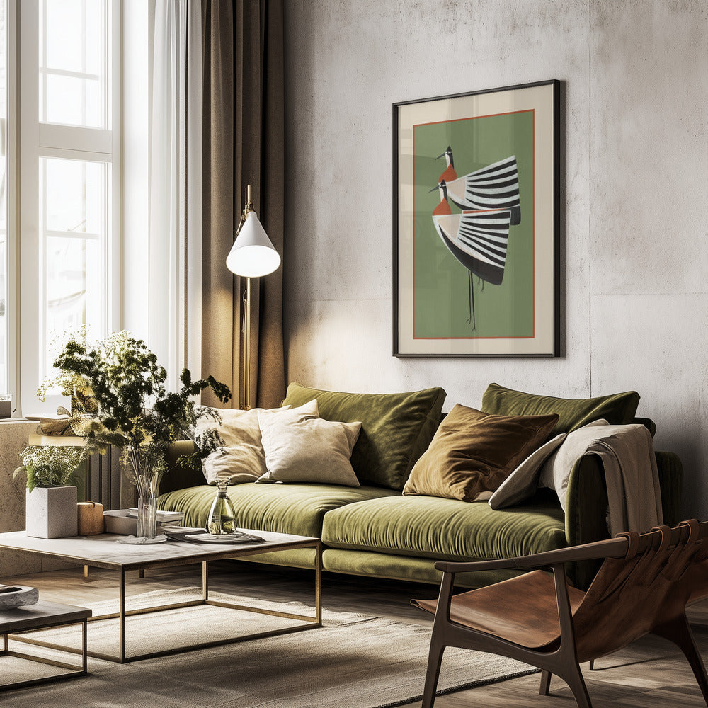 Striped Bird Pair - Poster / Art Print - interiör