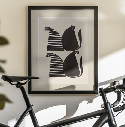 Minimalist Cats In Black and White - Poster / Art Print - interiör